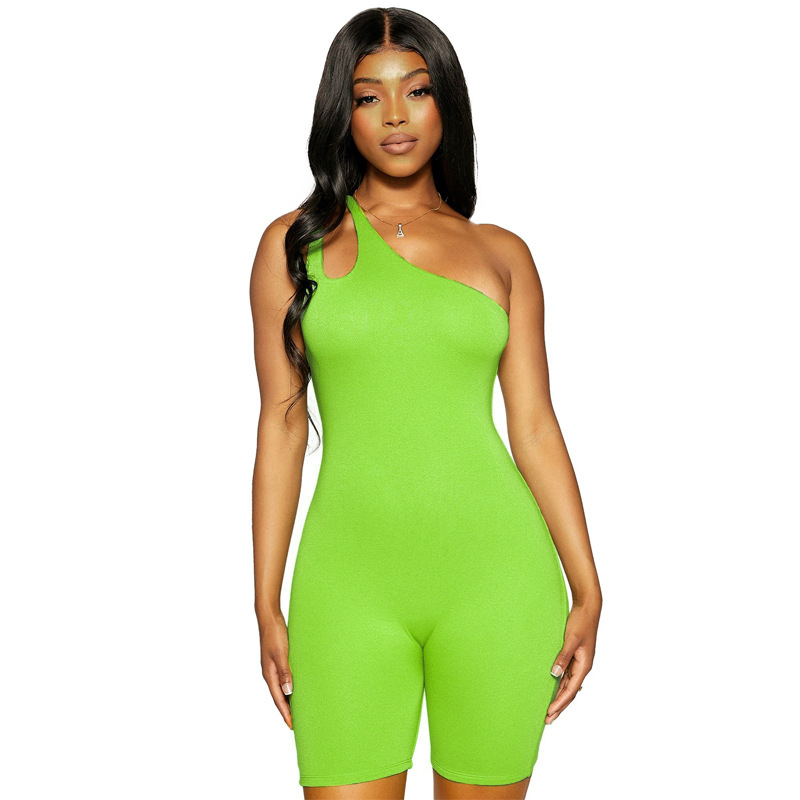 Solid Color One Shoulder Slim Fit Hip Raise Sports Yoga Jumpsuit